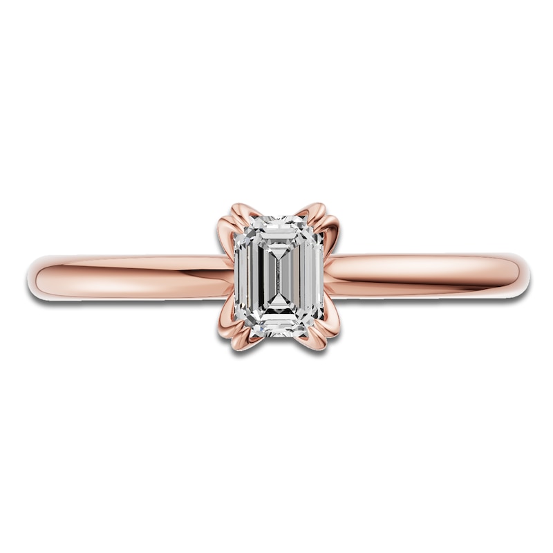Main Image 3 of Certified Emerald-Cut Diamond Solitaire Engagement Ring 1/2 ct tw 14K Rose Gold (I1/I)
