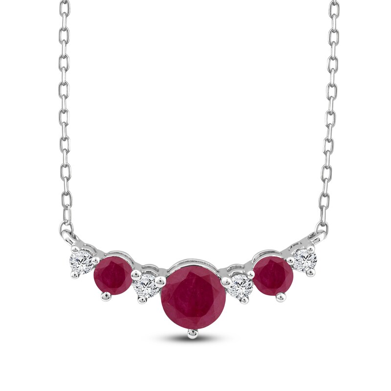 Natural Ruby & Diamond Curved Bar Necklace 1/8 ct tw 14K White Gold 18"