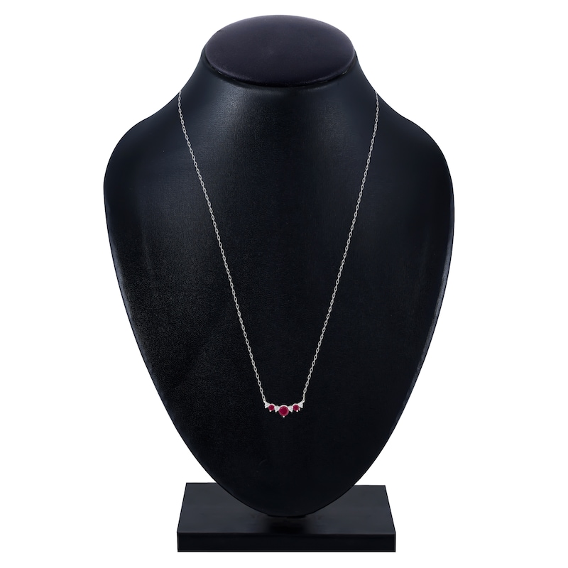 Main Image 3 of Natural Ruby & Diamond Curved Bar Necklace 1/8 ct tw 14K White Gold 18"