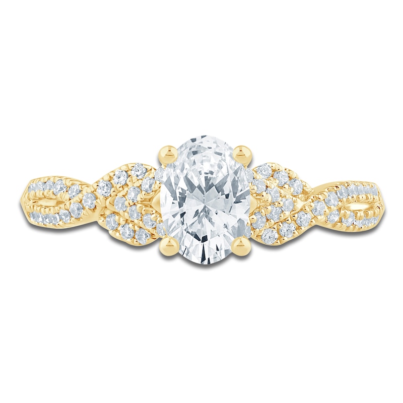 Main Image 3 of Oval-Cut Lab-Grown Diamond Braided Shank Engagement Ring 1 ct tw 14K Yellow Gold