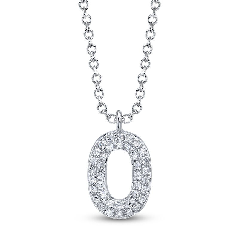 Main Image 1 of Shy Creation Diamond Letter O Pavé Necklace 1/20 ct tw 14K White Gold 18" SC55028331-O