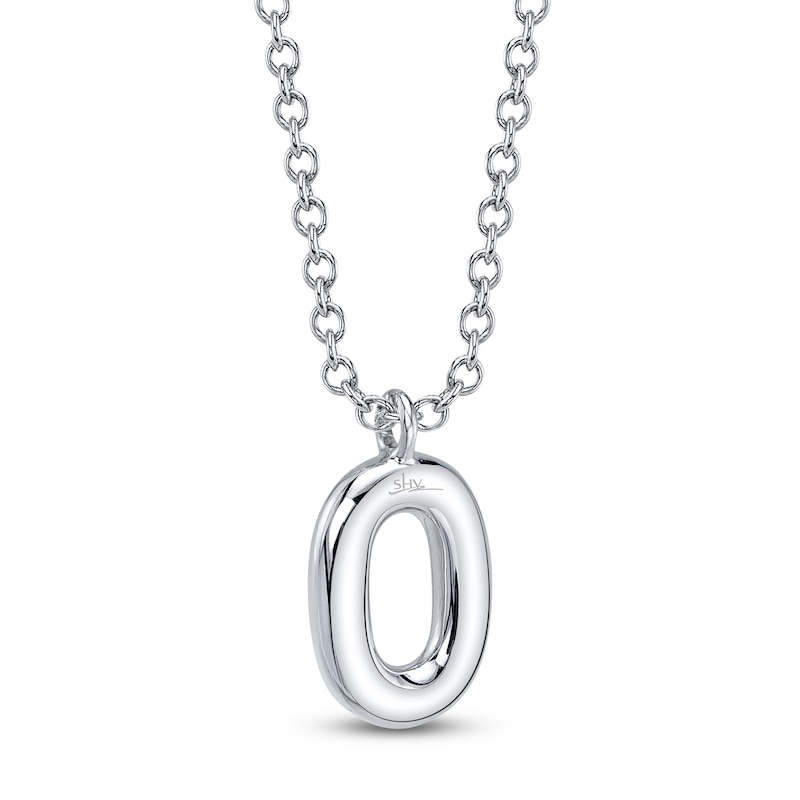 Main Image 3 of Shy Creation Diamond Letter O Pavé Necklace 1/20 ct tw 14K White Gold 18" SC55028331-O