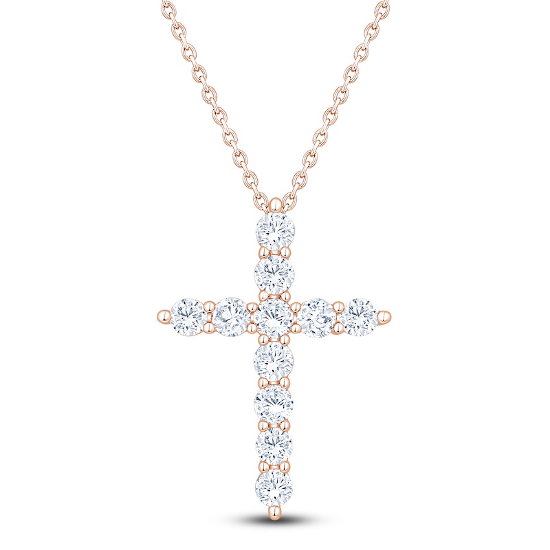 Main Image 1 of Brilliant Moments Diamond Cross Necklace 1-1/4 ct tw 14K Rose Gold 18"