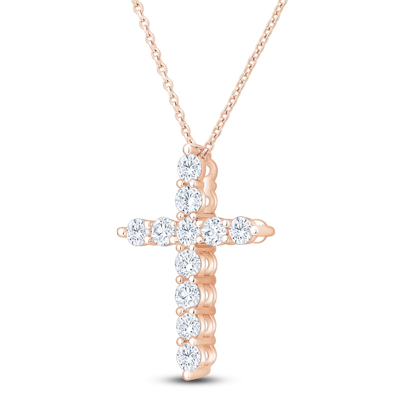 Main Image 2 of Brilliant Moments Diamond Cross Necklace 1-1/4 ct tw 14K Rose Gold 18"