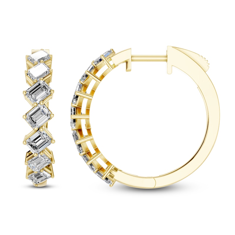 Main Image 1 of Emerald-Cut Lab-Grown Diamond Hoop Earrings 2 ct tw 14K Yellow Gold