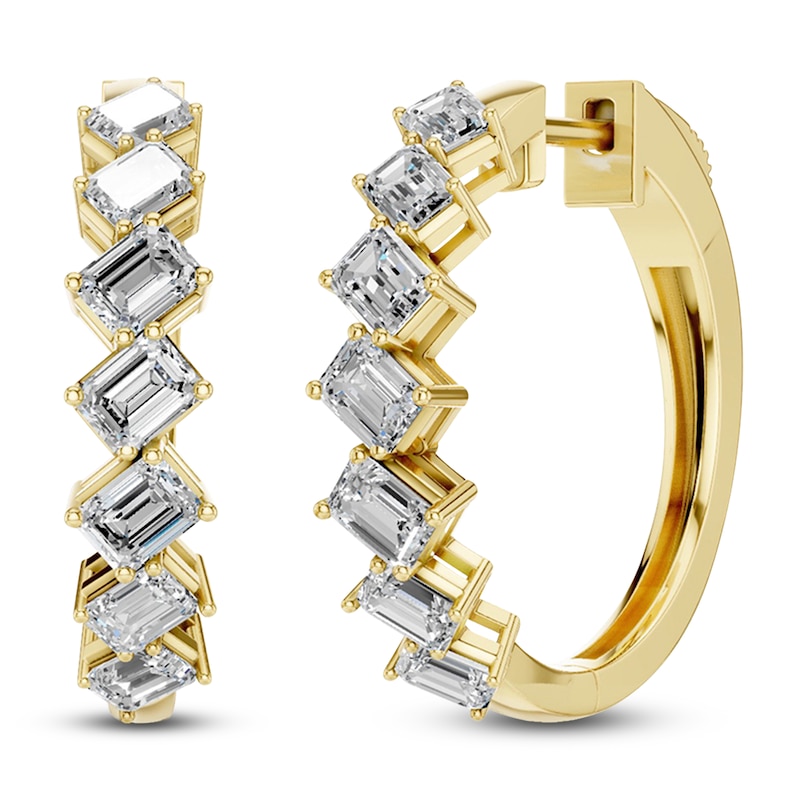 Main Image 2 of Emerald-Cut Lab-Grown Diamond Hoop Earrings 2 ct tw 14K Yellow Gold
