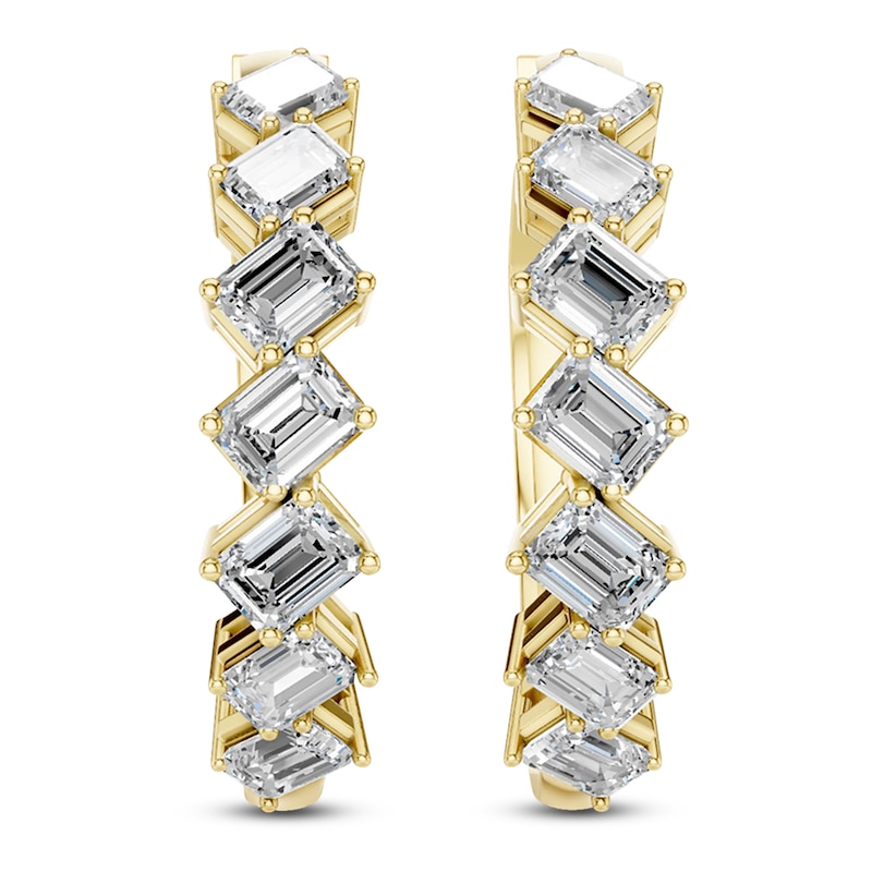 Main Image 3 of Emerald-Cut Lab-Grown Diamond Hoop Earrings 2 ct tw 14K Yellow Gold