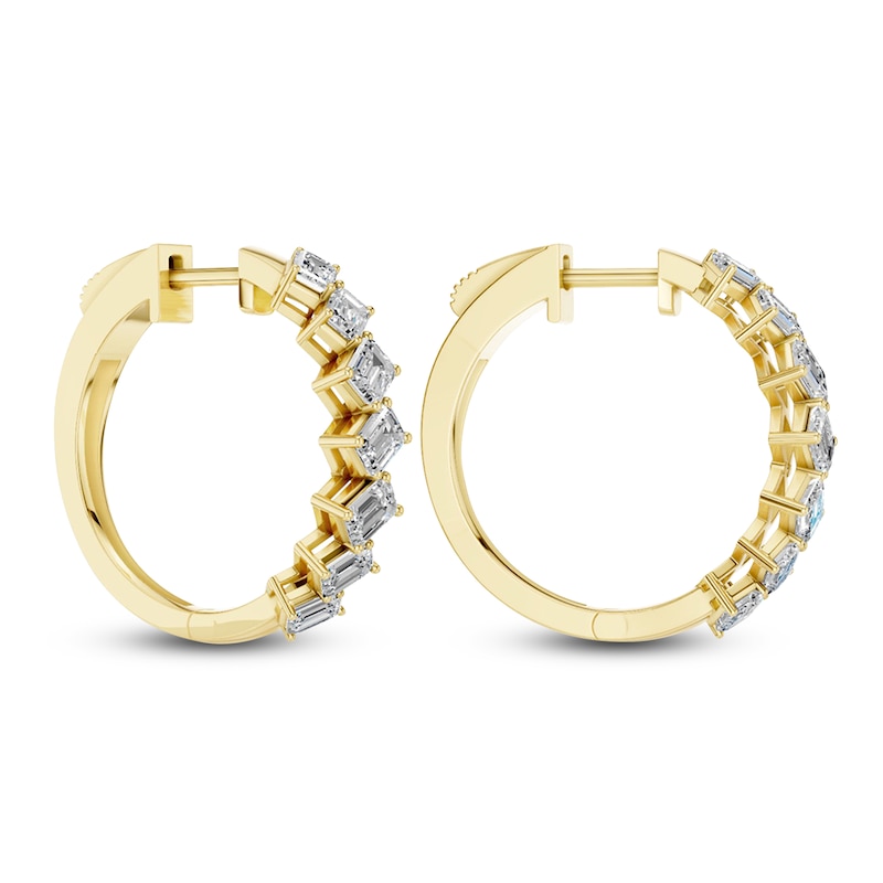 Main Image 4 of Emerald-Cut Lab-Grown Diamond Hoop Earrings 2 ct tw 14K Yellow Gold