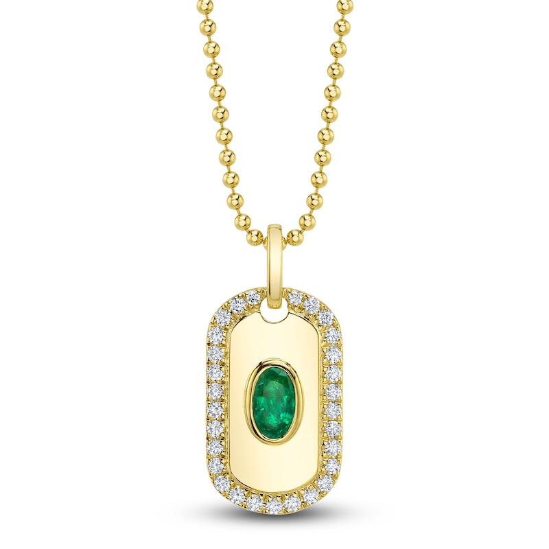 Main Image 1 of Shy Creation Oval-Cut Natural Emerald & Diamond Necklace 1/6 ct tw 14K Yellow Gold 18" SC41002341