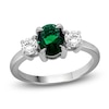 Thumbnail Image 1 of Oval-Cut Lab-Created Emerald & White Lab-Created Sapphire Three-Stone Ring Sterling Silver