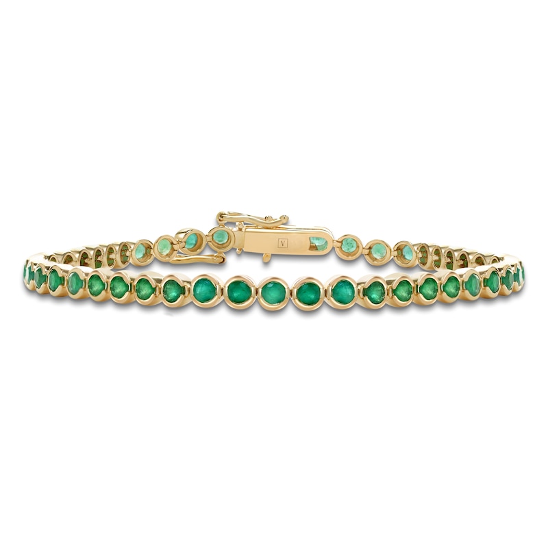 Main Image 1 of Natural Emerald Bezel-Set Line Bracelet 14K Yellow Gold 7"