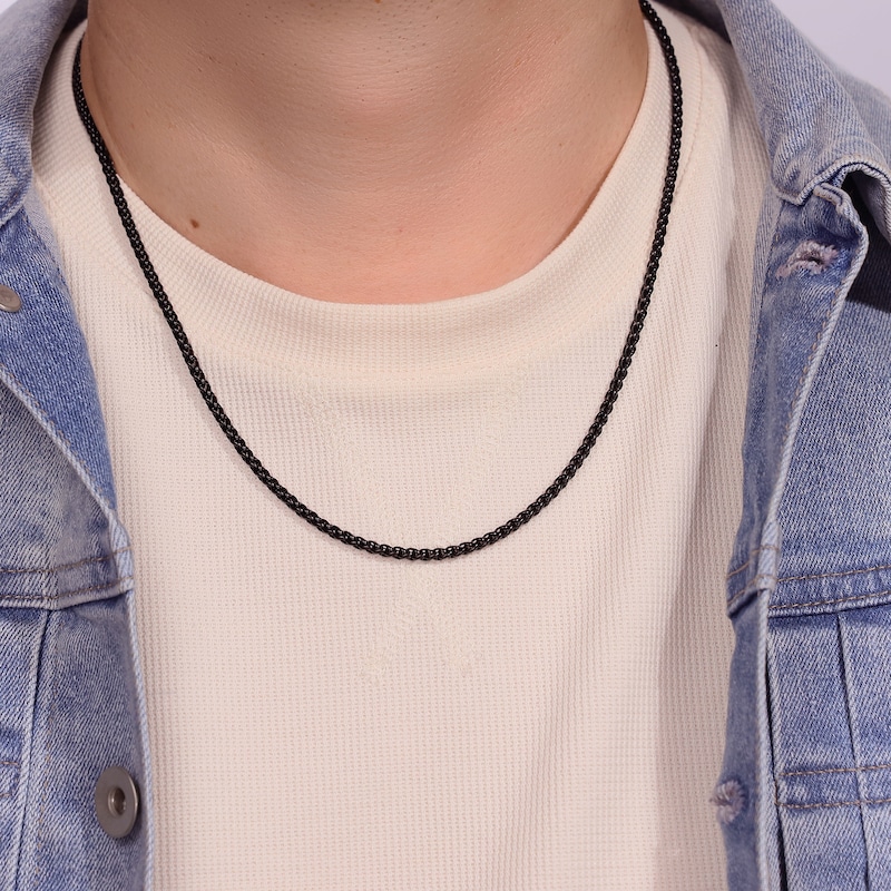 Main Image 4 of Wheat Chain Necklace 3mm Black Ion-Plated Stainless Steel 18"