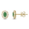 Thumbnail Image 1 of Oval-Cut Natural Emerald & Diamond Arabesque Halo Stud Earrings 1/8 ct tw 10K Yellow Gold