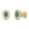 Thumbnail Image 2 of Oval-Cut Natural Emerald & Diamond Arabesque Halo Stud Earrings 1/8 ct tw 10K Yellow Gold