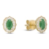 Thumbnail Image 3 of Oval-Cut Natural Emerald & Diamond Arabesque Halo Stud Earrings 1/8 ct tw 10K Yellow Gold