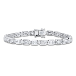 Shy Creation Baguette & Round-Cut Multi-Diamond Tennis Bracelet 1-3/8 ct tw 14K White Gold 7" SC55026999