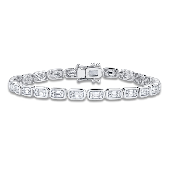 Shy Creation Baguette & Round-Cut Multi-Diamond Tennis Bracelet 1-3/8 ct tw 14K White Gold 7" SC55026999