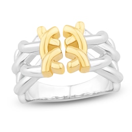 Unspoken Crosslink Ring Solid Sterling Silver & 14K Solid Yellow Gold