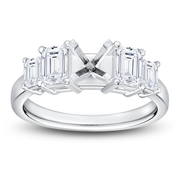 Certified Emerald-Cut Diamond Engagement Ring Setting 1-1/3 ct tw 14K White Gold