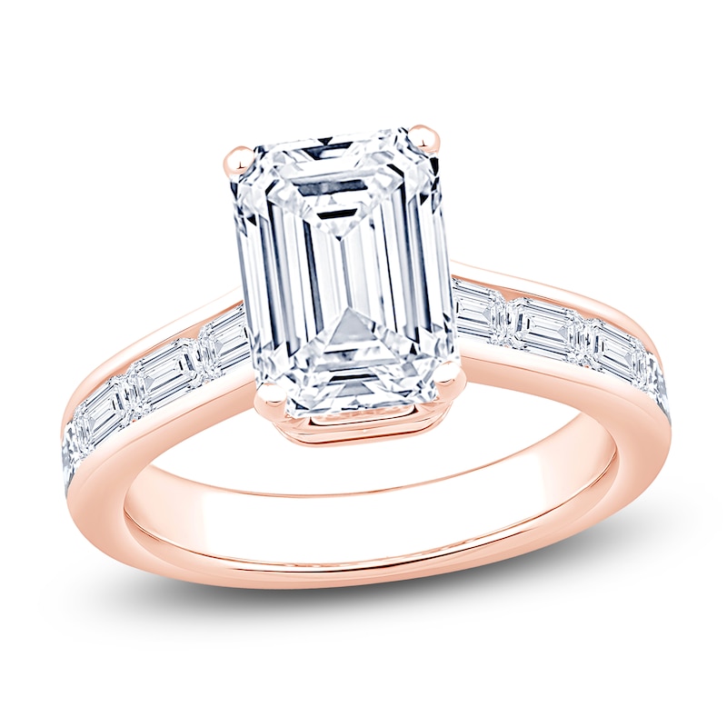 Main Image 1 of Emerald-Cut Lab-Grown Diamond Hidden Halo Engagement Ring 4-3/8 ct tw 14K Rose Gold