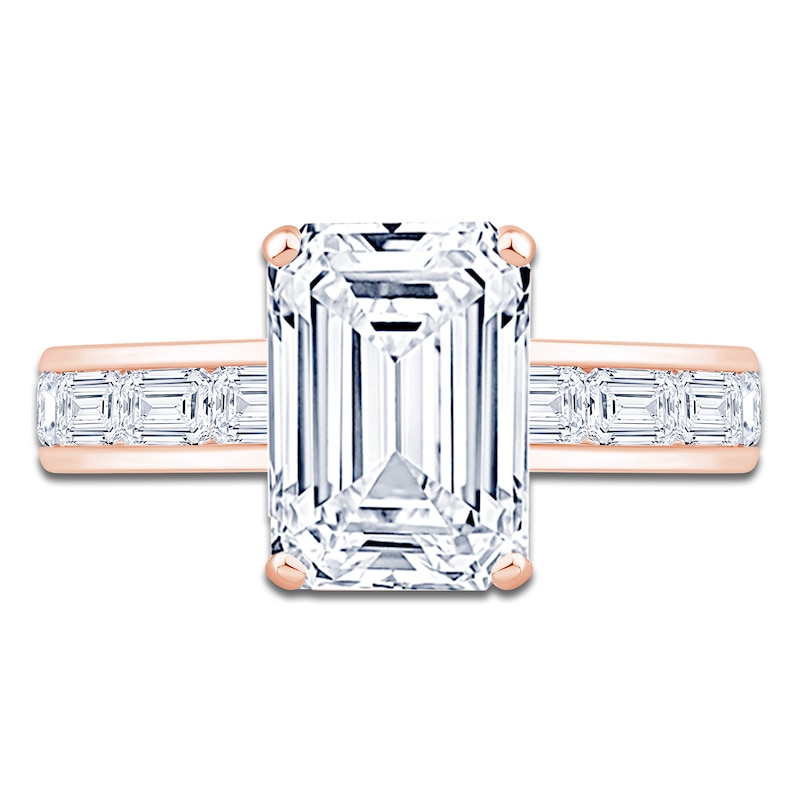 Main Image 3 of Emerald-Cut Lab-Grown Diamond Hidden Halo Engagement Ring 4-3/8 ct tw 14K Rose Gold