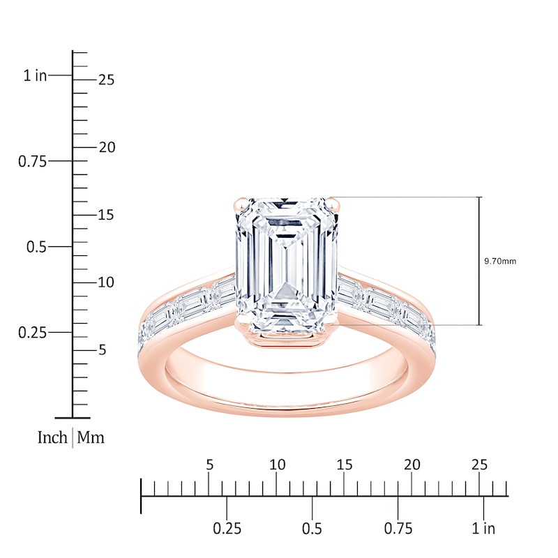 Main Image 4 of Emerald-Cut Lab-Grown Diamond Hidden Halo Engagement Ring 4-3/8 ct tw 14K Rose Gold