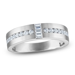 Men's Certified Baguette & Round-Cut Diamond Wedding Band 1/2 ct tw 14K White Gold