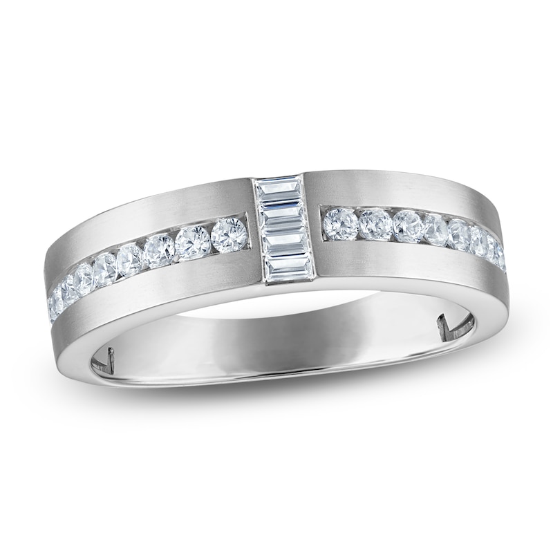 Main Image 1 of Men's Certified Baguette & Round-Cut Diamond Wedding Band 1/2 ct tw 14K White Gold