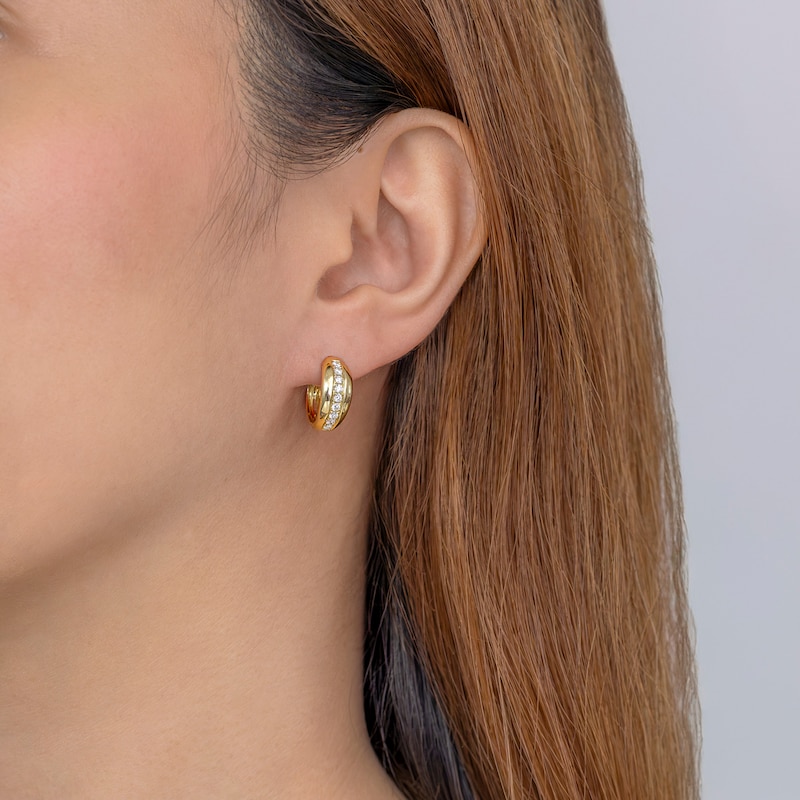 Main Image 3 of Shy Creation Diamond Hoop Earrings 1/3 ct tw 14K Yellow Gold SC22009219D0.65