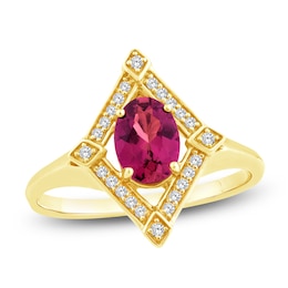 Oval-Cut Natural Brazilian Cruzeiro Pink Tourmaline & Diamond Frame Ring 1/10 ct tw 14K Yellow Gold