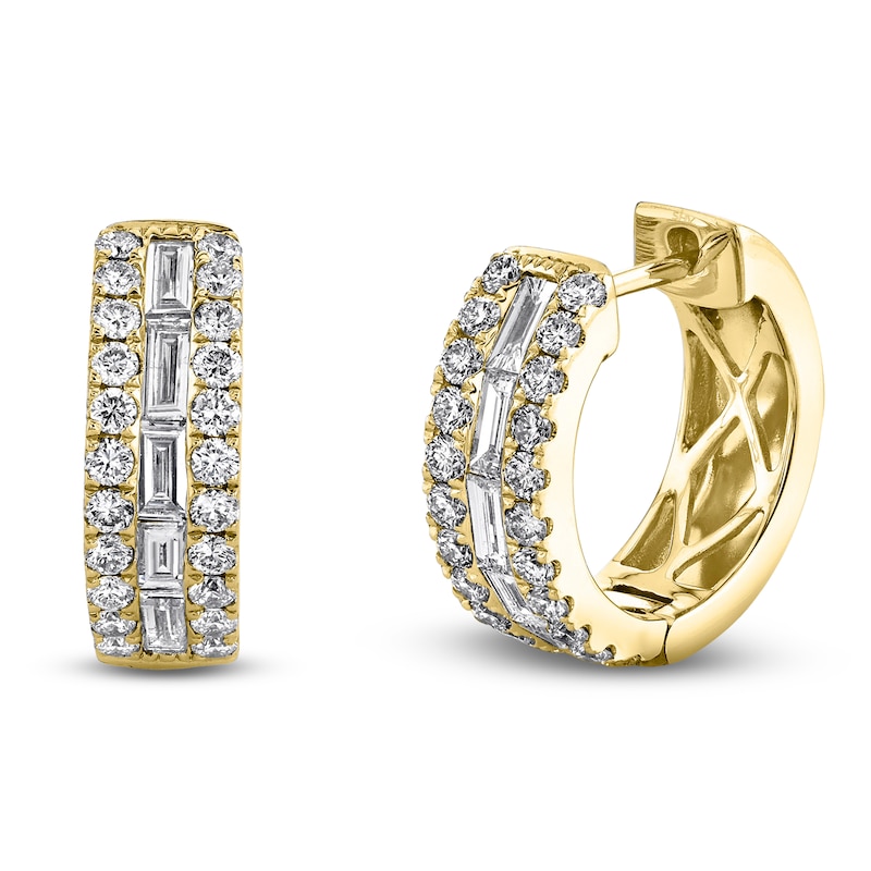 Main Image 1 of Shy Creation Baguette & Round-Cut Diamond Hoop Earrings 1 ct tw 14K Yellow Gold SC22007695