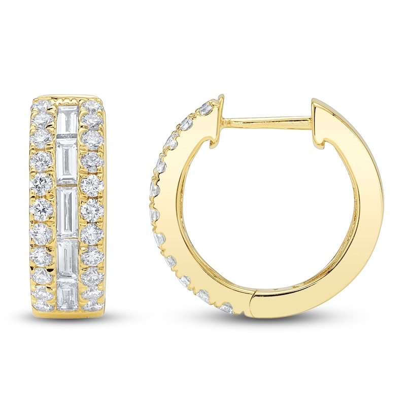 Main Image 2 of Shy Creation Baguette & Round-Cut Diamond Hoop Earrings 1 ct tw 14K Yellow Gold SC22007695