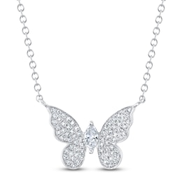 Shy Creation Marquise & Round-Cut Diamond Butterfly Necklace 1/5 ct tw 14K White Gold 18" SC55024532