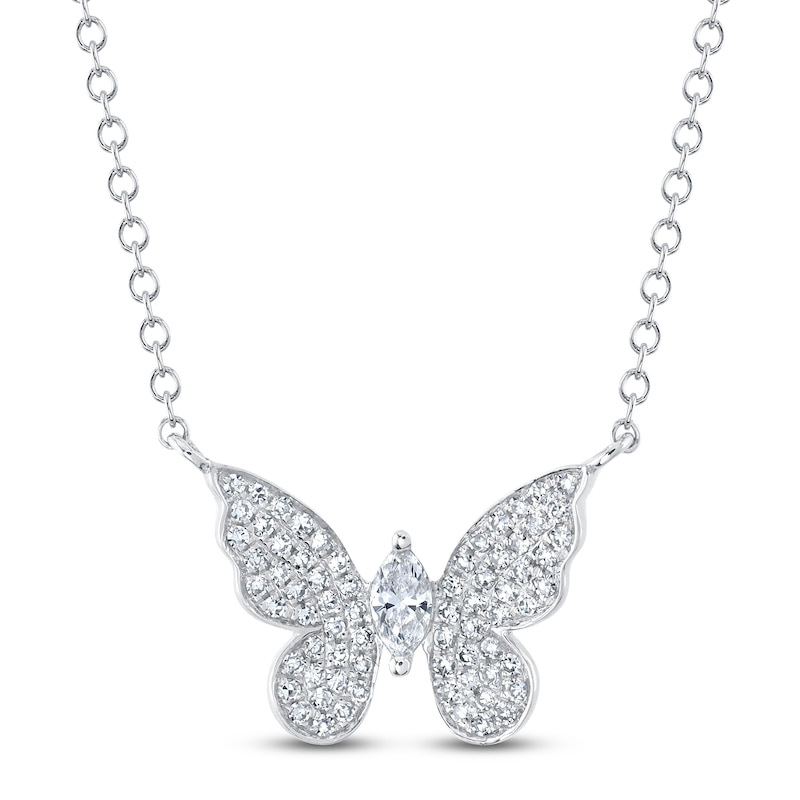 Main Image 1 of Shy Creation Marquise & Round-Cut Diamond Butterfly Necklace 1/5 ct tw 14K White Gold 18" SC55024532