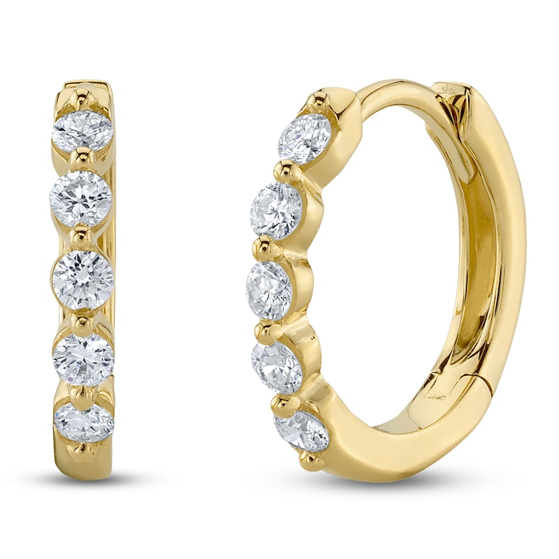 Main Image 1 of Shy Creation Diamond Huggie Hoop Earrings 1/4 ct tw 14K Yellow Gold SC55023230