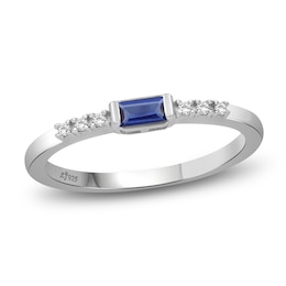 Rectangle-Cut Blue Lab-Created Sapphire & White Lab-Created Sapphire Stackable Ring Sterling Silver
