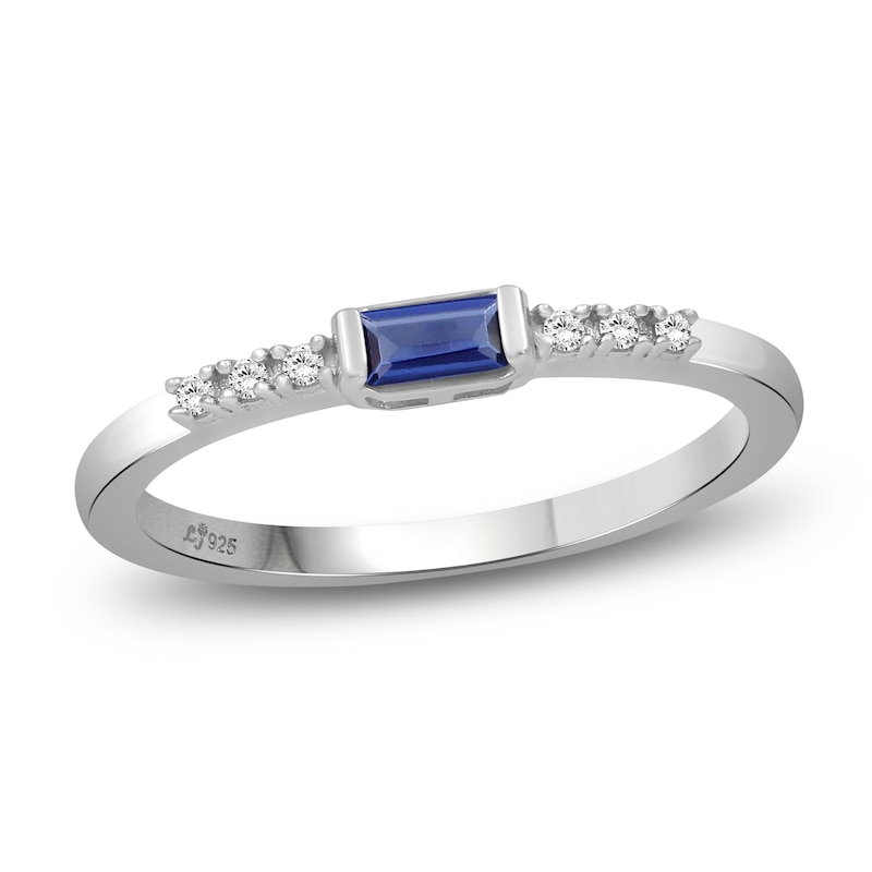 Main Image 1 of Rectangle-Cut Blue Lab-Created Sapphire & White Lab-Created Sapphire Stackable Ring Sterling Silver