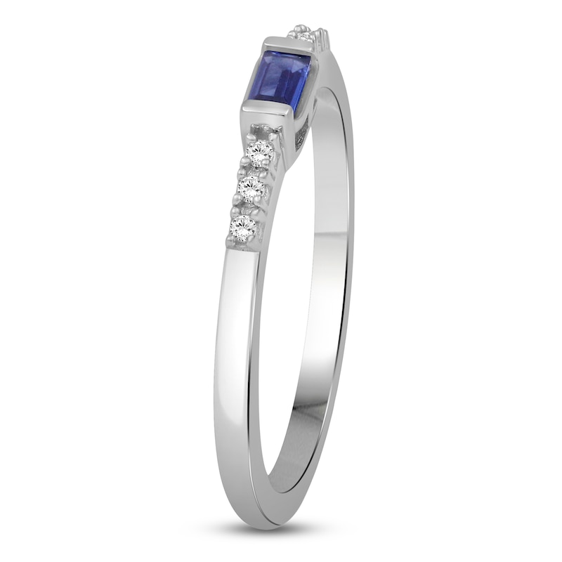 Main Image 2 of Rectangle-Cut Blue Lab-Created Sapphire & White Lab-Created Sapphire Stackable Ring Sterling Silver
