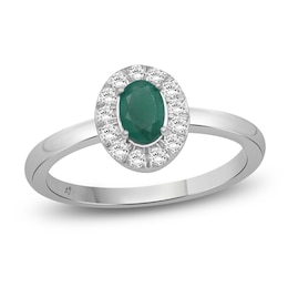 Oval-Cut Natural Emerald & Diamond Halo Ring 1/5 ct tw 10K White Gold