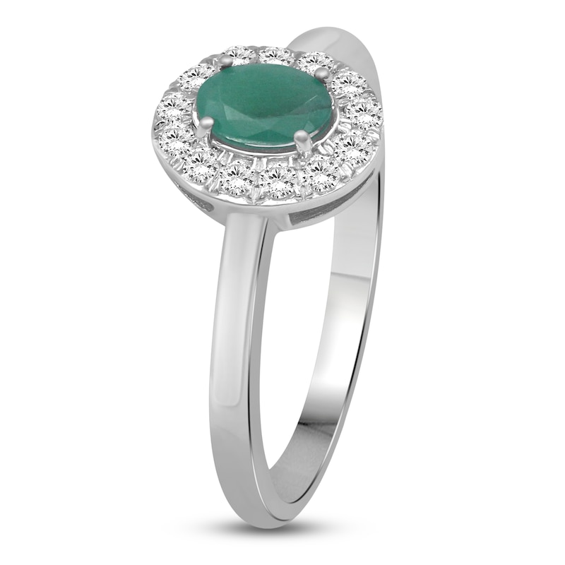 Main Image 2 of Oval-Cut Natural Emerald & Diamond Halo Ring 1/5 ct tw 10K White Gold