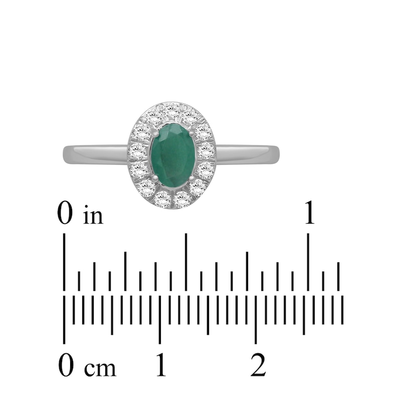 Main Image 3 of Oval-Cut Natural Emerald & Diamond Halo Ring 1/5 ct tw 10K White Gold
