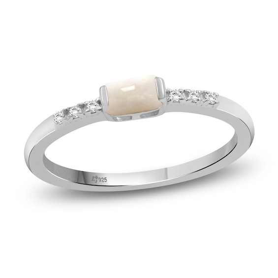 Rectangle-Cut Lab-Created Opal & White Lab-Created Sapphire Stackable Ring Sterling Silver