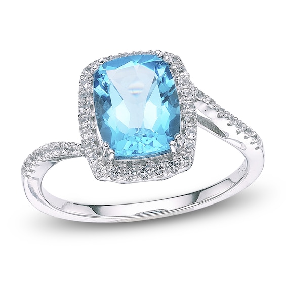 Cushion-Cut Sky Blue Topaz & White Lab-Created Sapphire Halo Ring 10K White Gold