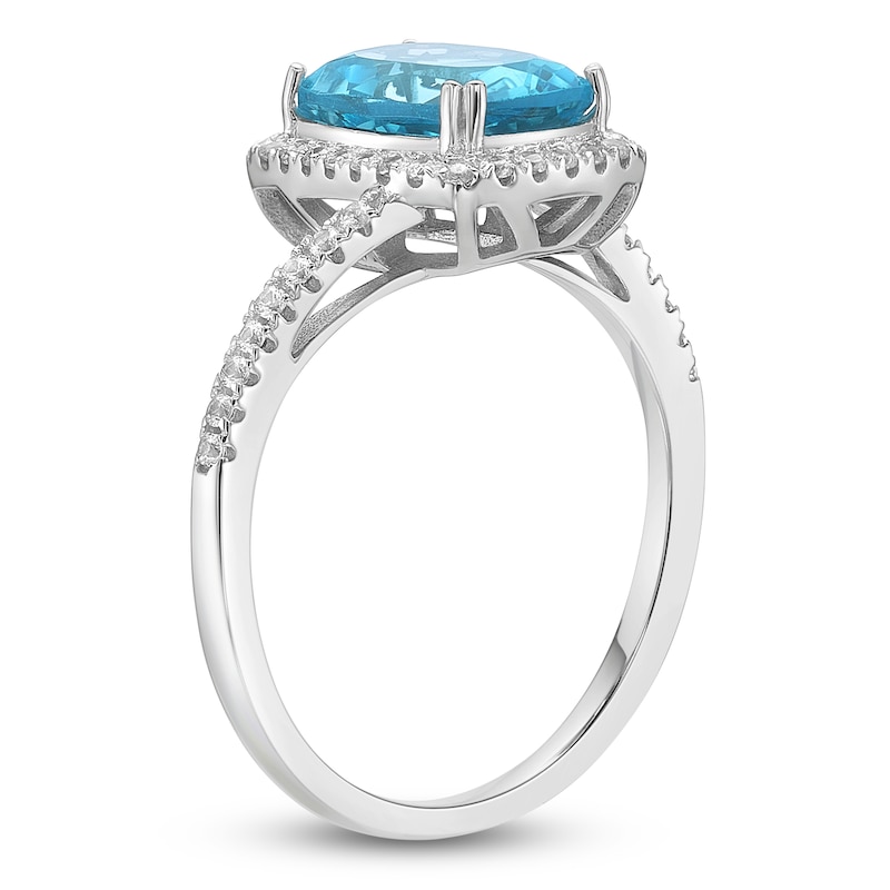 Main Image 2 of Cushion-Cut Sky Blue Topaz & White Lab-Created Sapphire Halo Ring Sterling Silver