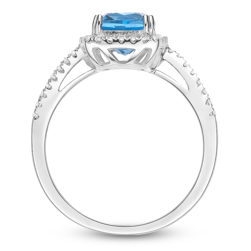 Main Image 4 of Cushion-Cut Sky Blue Topaz & White Lab-Created Sapphire Halo Ring Sterling Silver