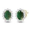 Thumbnail Image 1 of Oval-Cut Natural Emerald & Diamond Starburst Halo Stud Earrings 1/4 ct tw 14K Yellow Gold
