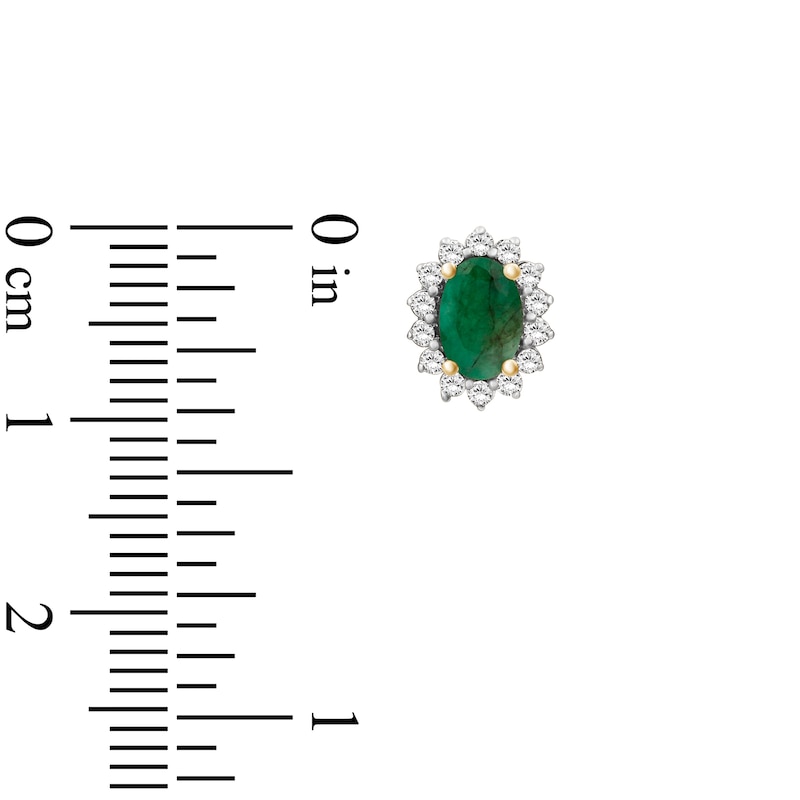 Main Image 3 of Oval-Cut Natural Emerald & Diamond Starburst Halo Stud Earrings 1/4 ct tw 14K Yellow Gold