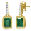 Thumbnail Image 1 of Emerald-Cut Natural Emerald & Diamond Drop Earrings 1/20 ct tw 14K Yellow Gold