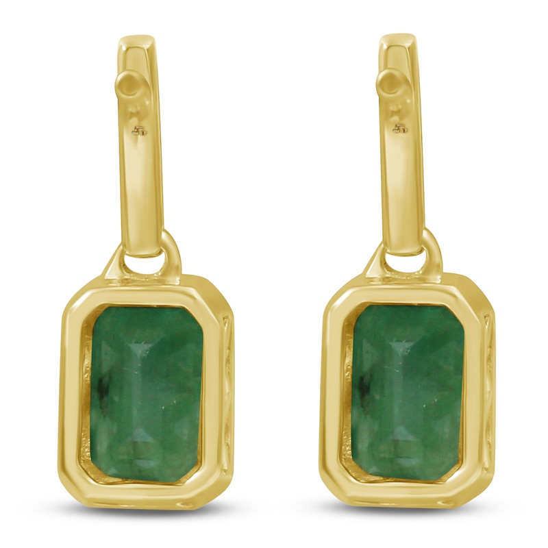Main Image 2 of Emerald-Cut Natural Emerald & Diamond Drop Earrings 1/20 ct tw 14K Yellow Gold