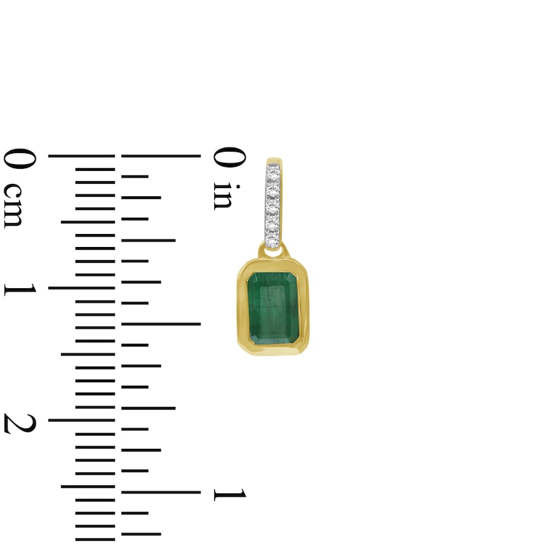 Main Image 3 of Emerald-Cut Natural Emerald & Diamond Drop Earrings 1/20 ct tw 14K Yellow Gold